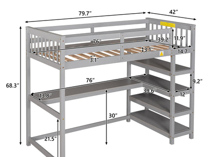 Loft Bed With Storage Shelves And Under Bed Desk