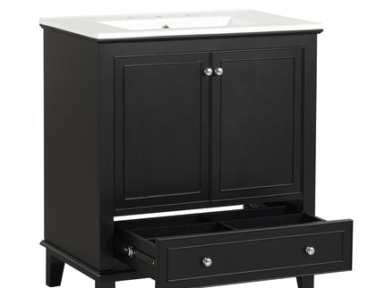 30" Bathroom Vanity With Sink Combo, Multi Functional Bathroom Cabinet With Doors And Drawer - Black