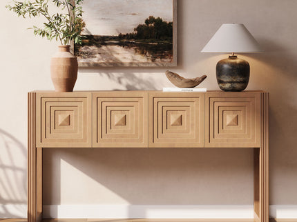 Geometric Carved Console Table With 3 Soft Close Drawers
