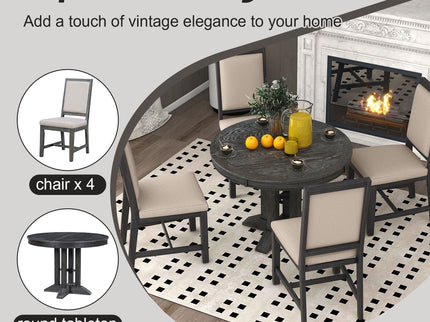 Dining Set & Extendable Round Table And 4 Upholstered Chairs