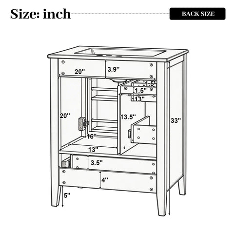 Modern Bathroom Vanity With Sink, Soft Close Drawers & Door, Storage Rack