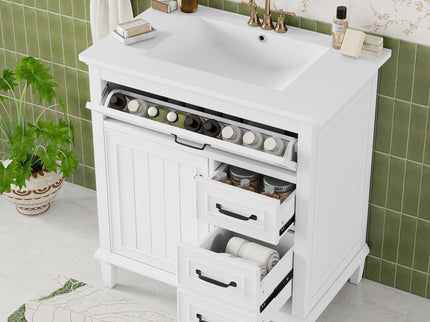 Bathroom Vanity With Sink Top, Flip Drawers, Adjustable Shelf