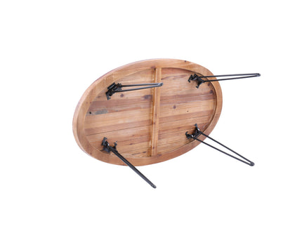 Oval Natural Reclaimed Wood Foldable Cocktail Table For Your Living Room - Natural