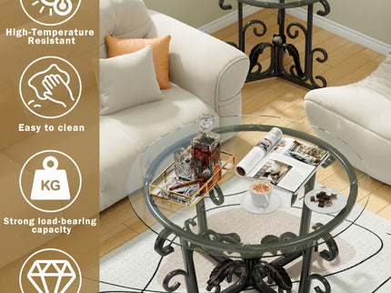 3 Piece Coffee Table Set With Tempered Glass Surface - Black