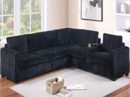 Modern Style L-Shape Sectional Set, USB Ports, Cup Holder