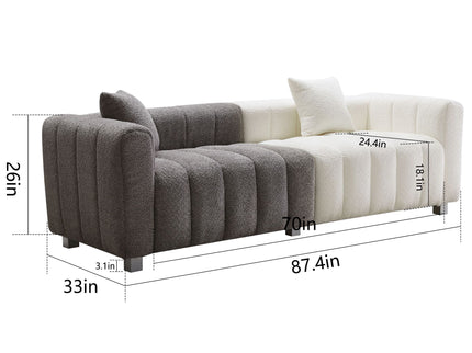3 Seater Sofa With Metal Base Legs And 2 Pillows In +, 87.4" Premium Couch For Living Room - White / Gray