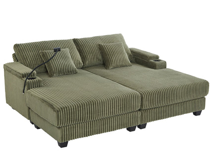 Modern Chaise Sofa With Adjustable Backrest, Cup Holders, Phone Holder & Storage Compartments For Living Room