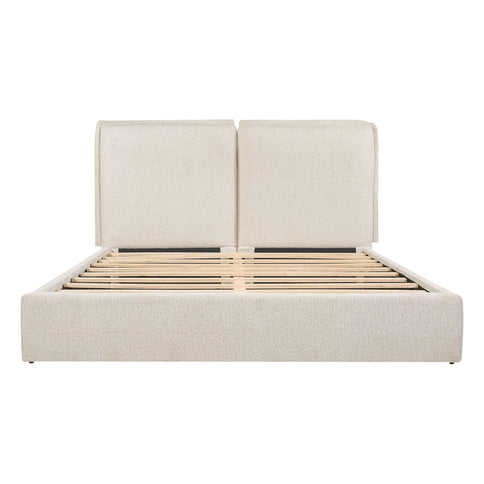 Double Pillow Upholstered Headboard, Skin Friendly Textured Fabric , Queen - Beige