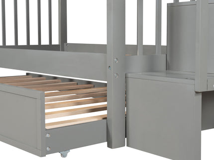 Stairway Bunk Bed With Storage And Guard Rail For Bedroom