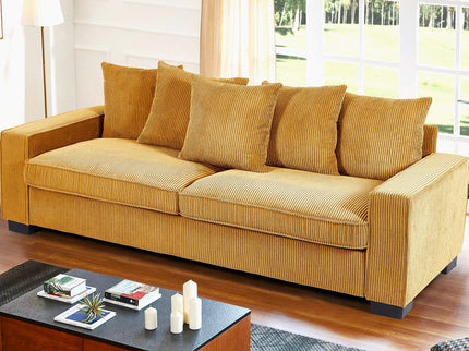 Luxe Sofa With 5 Matching Toss Pillows, Sleek Design, Spacious And Comfortable 3 Seater Couch