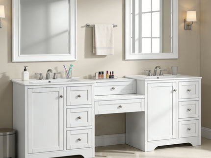 Double Sink Bathroom Vanity With Countertop, 2 Ceramic Sinks, 6 Drawers, Soft Close Design