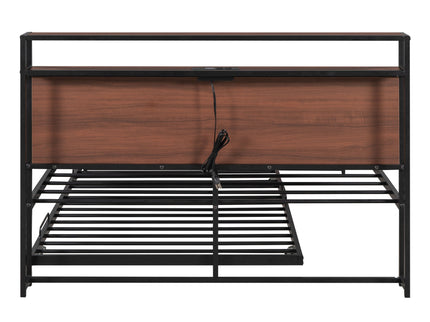 Platform Bed Frame With Trundle, USB Ports And Slat Support, No Box Spring Needed