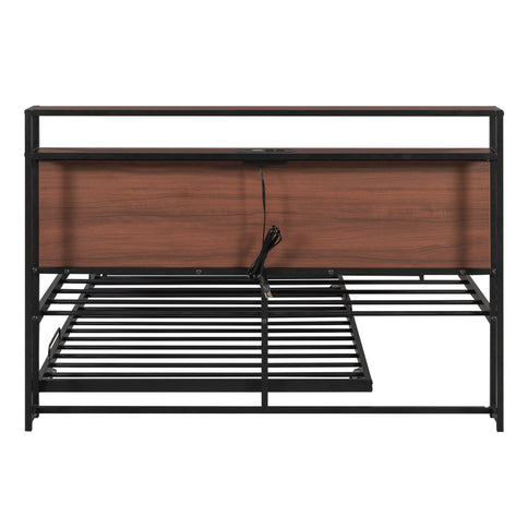 Platform Bed Frame With Trundle, USB Ports And Slat Support, No Box Spring Needed