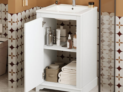 Bathroom Vanity With Sink, Freestanding Single Cabinet Set, Soft Close Door, Adjustable Shelf