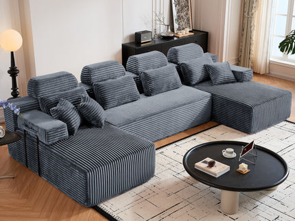 Sectional Sleeper Sofa & Storage Pockets, Modular Couch With Throw Pillows For Living Room