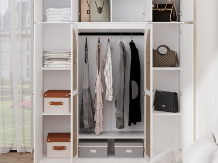 8 Door Armoire Wardrobe With Adjustable Shelves And Hanging Rod