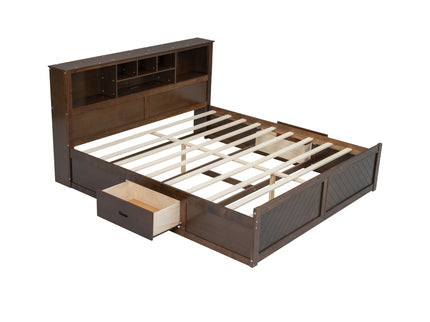 Platform Bed With Multi Storage Headboard, USB And Drawers