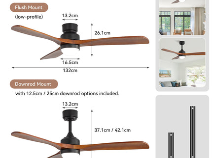 52" Ceiling Fan With Dimmable LED Light, 6 Speed DC Motor, 3 Blades