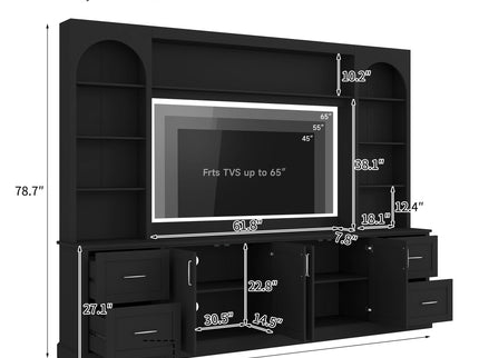 Arched Entertainment Center Wall Unit With Drawers, TV Stand