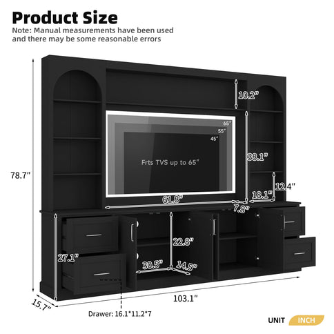 Arched Entertainment Center Wall Unit With Drawers, TV Stand