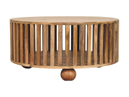 Slatted Round Coffee Table - Beige