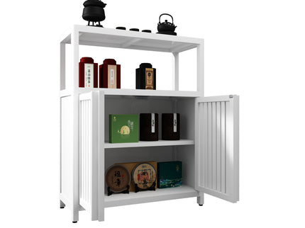 Bamboo Large Capacity Storage Cabinet With Shelves For Bathroom And Living Room - White