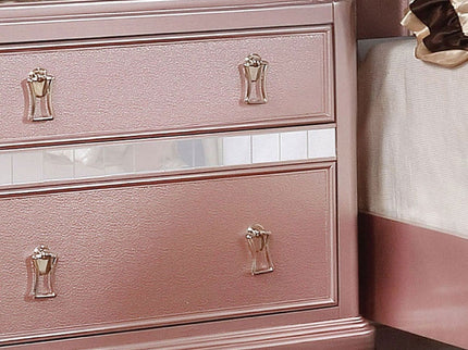 Nightstand With Mirror Accent Panels, 2 Drawer Design - Rose Gold