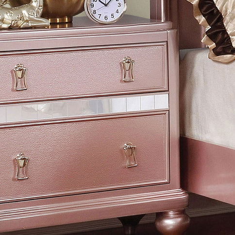 Nightstand With Mirror Accent Panels, 2 Drawer Design - Rose Gold