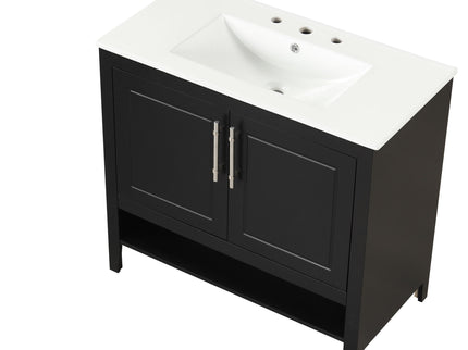 36" Bathroom Vanity With Sink, Frame Cabinet With Doors And Drawers - Black