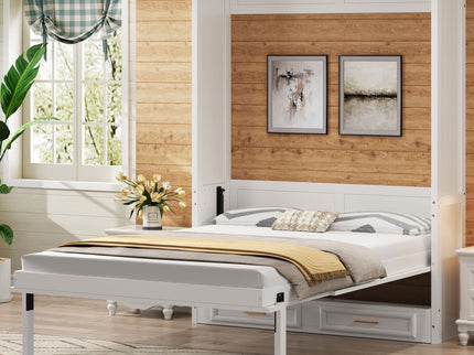 Full Size Murphy Bed With 2 Drawers - Beige