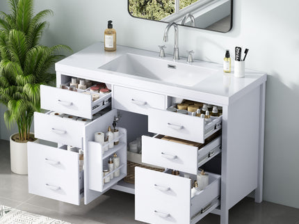 47.25" Modern Bathroom Vanity With Sink, Soft Close Single Door & 6 Drawers - White