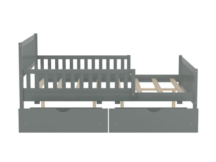 Platform Bed With Guardrails On Both Sides And 2 Storage Drawers