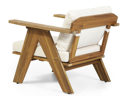 Outdoor Acacia Wood Club Chairs With Cushions (Set of 2) - Teak / Beige
