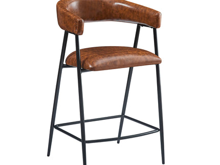 Counter Stools (Set of 2), Upholstered Counter Stools With Iron Frame, Backrest, Footrest, Arm Counter Stools For Home Bar, Kitchen Counter - Brown