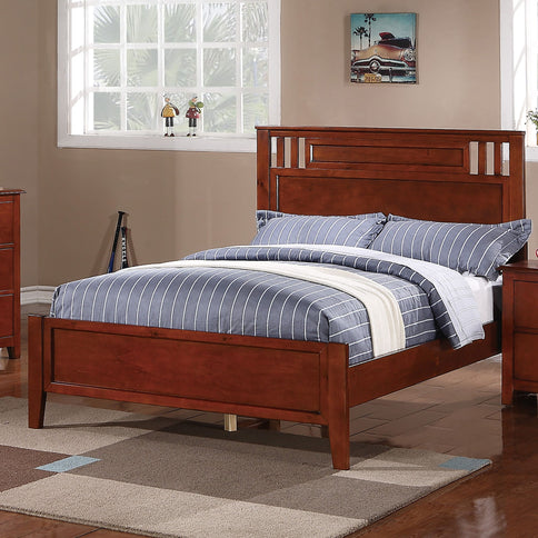 Simple Frame With Headboard And Vertical Carved Design