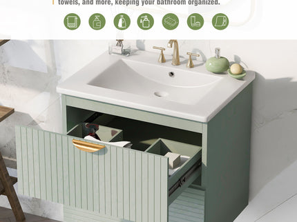 Modern Wall-Mounted Bathroom Vanity With 2 Drawers, Ideal For Small Bathrooms - Green