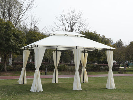 Outdoor Patio Gazebo Tent With Ventilated Double Roof And Sidewall