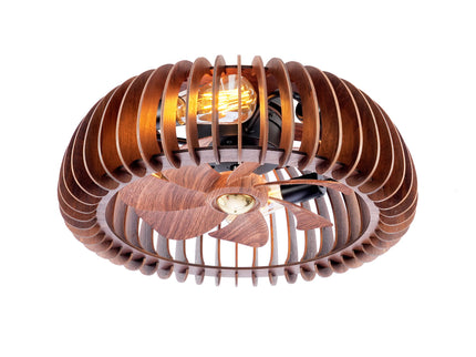 Semicircle Flush Mount Fan Light, (No Included Bulbs) And Remote Control, 6 Speeds, Quiet DC Motor For Living Room - Wood