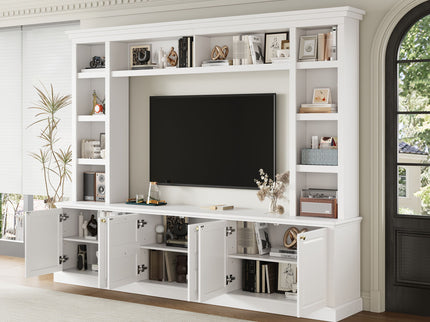 TV Stand With Bookcase, Storage Cabinet With 3 Adjustable Shelves, Living Room Entertainment Center - White