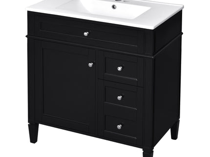 Bathroom Vanity With Top Sink, 2 Doors And 3 Drawers, Freestanding Set With Mirror Cabinet