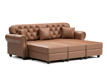 Upholstered Sofa With Nailhead Trim, Rolled Armrests With Ottoman