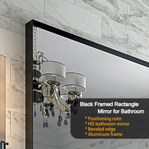 40X30" Glossy Bathroom Mirrors For Wall Rectangle Vanity Mirror Corner Hangs Farmhouse Mirror Modern Metal Framed Rectangular Mirror, Decorative Square Corner Mirror (Horizontal & Vertical) - Black
