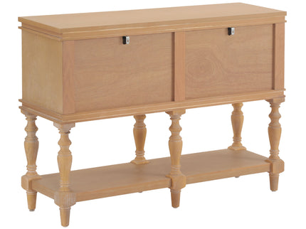 Console Table With 4 Soft Close Drawers, Thick Bottom Shelf For Living Room - Natural