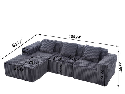 L - Shape Modern Minimalist Modular Sectional Sofa, Upholstered Cloud Couch With Deep Seats