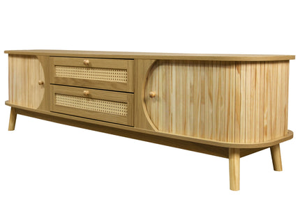 Rattan TV Stand For Tvs Up To 75'', Modern Farmhouse Media Console, Entertainment Center With Legs, TV Cabinet For Living Room, Home Theatre - Natural Wood