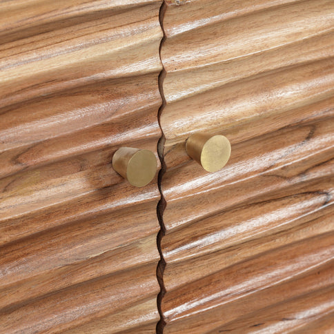 Boho Handcrafted 3 Door Sideboard, Carved Texture & Artisanal Charm - Natural