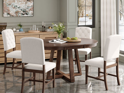 Dining Set With Leaf Round Table And 4 Upholstered Chairs