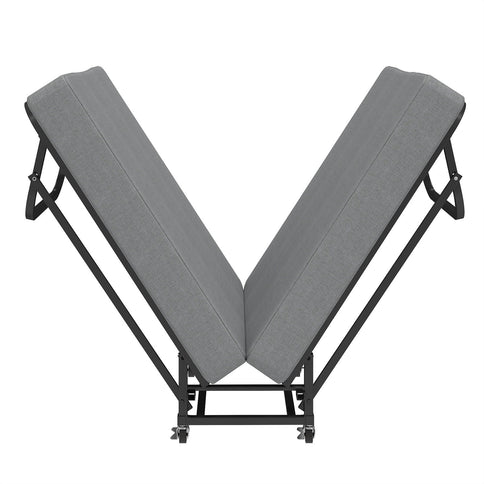 Twin Folding Bed With Memory Foam Mattress, 4 Lockable Wheels - Gray