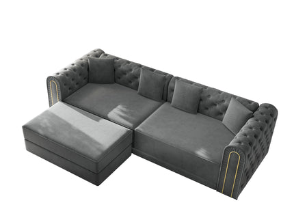 3-In-1 Convertible Sleeper Sofa With Movable Ottoman For Living Room
