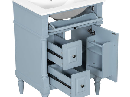 Freestanding Bathroom Vanity With Sink, Adjustable Shelf & Flip Drawer